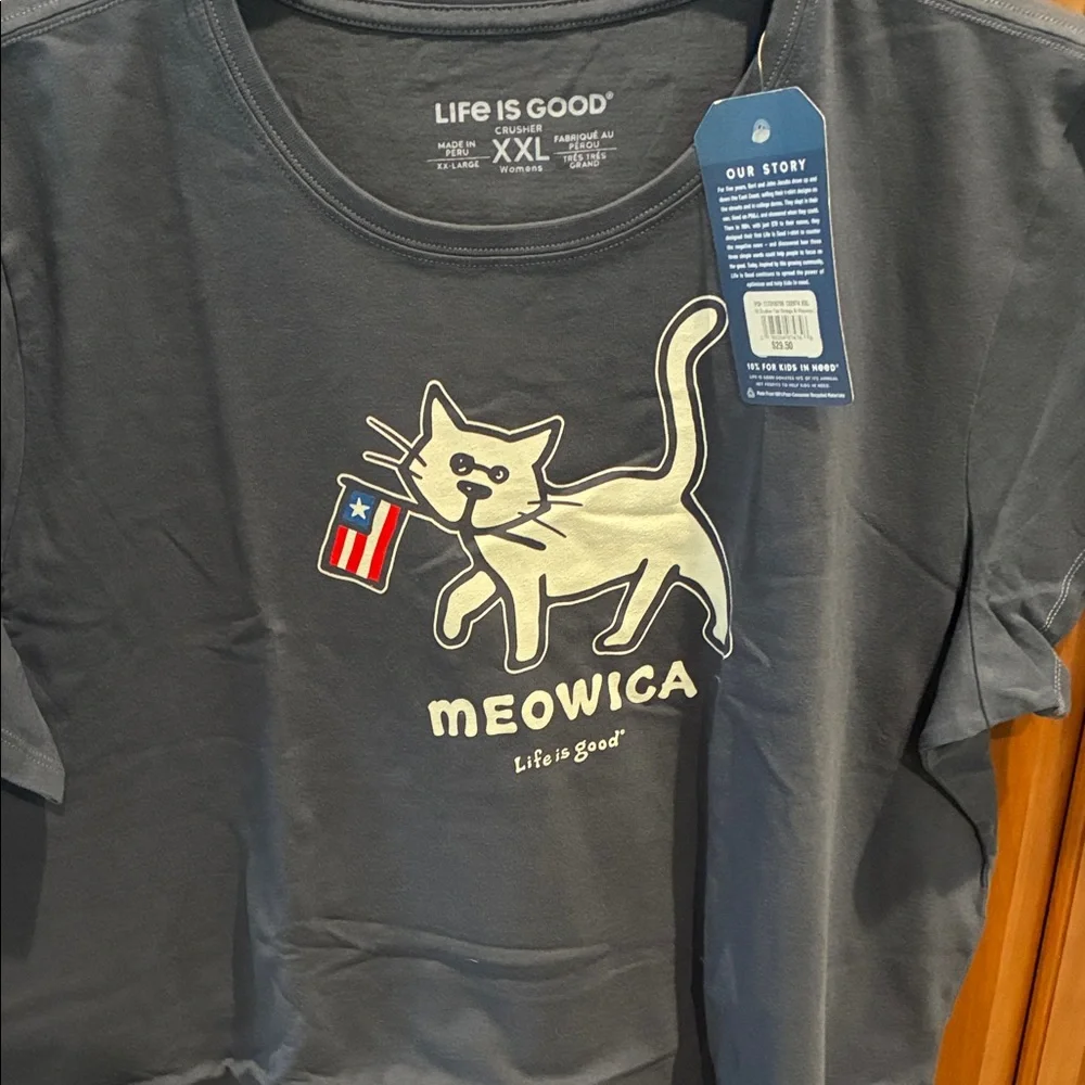 Life Is Good Meowica Cat Tee - Dark Gray
